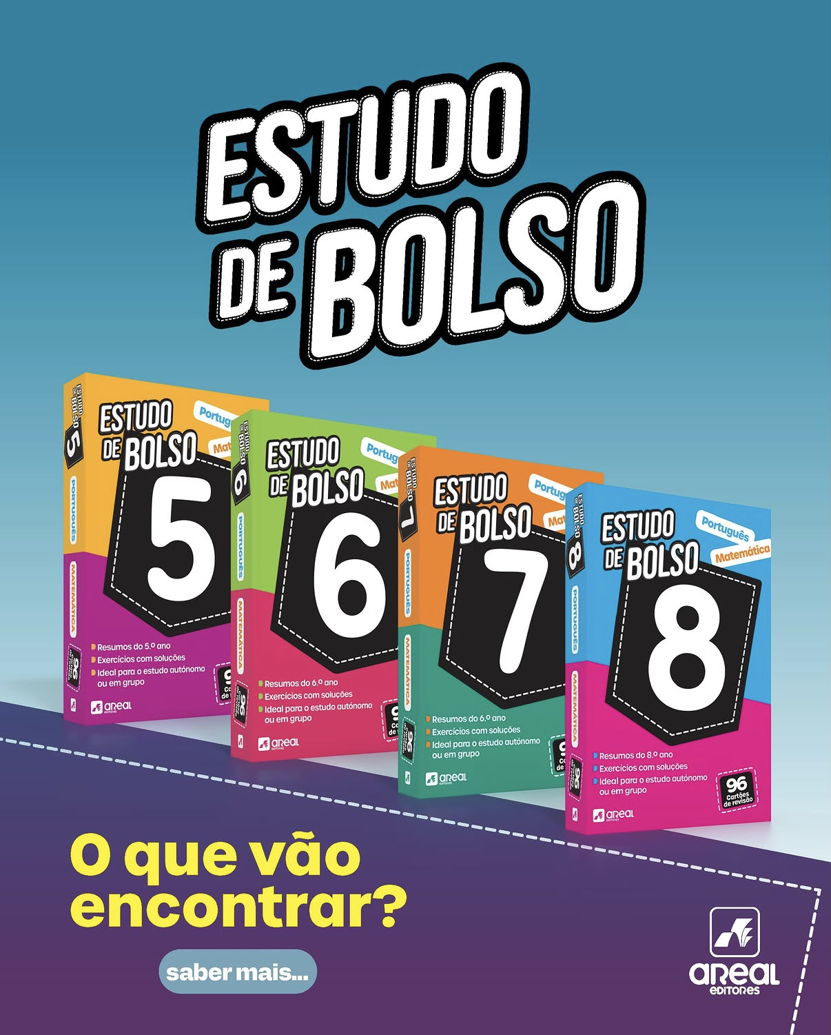 Coleção Estudo de Bolso da parceria Rey da Matemática e Areal Editores — 5.º, 6.º, 7.º e 8.º anos